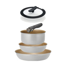 画像をギャラリービューアに読み込む, 【限定色】 evercook fit (エバークック フィット) ガス火専用 着脱式 フライパン セット 6点 グレー × 花柄 500日保証