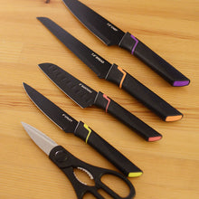 画像をギャラリービューアに読み込む, ノンスティック コーティング ブラックナイフ 4個セット&シザーセット