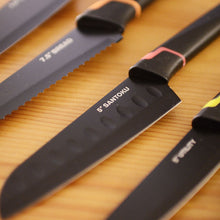 画像をギャラリービューアに読み込む, ノンスティック コーティング ブラックナイフ 4個セット&シザーセット