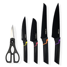 画像をギャラリービューアに読み込む, ノンスティック コーティング ブラックナイフ 4個セット&シザーセット